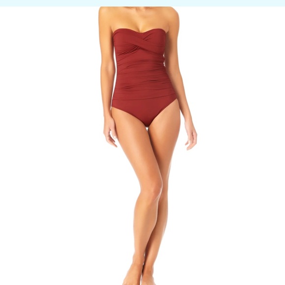 Twist front shirred one piece size 6 burgundy - Picture 5 of 8